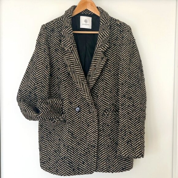 Anine Bing Diana Oversized Wool Herringbone Jacket - Picture 1 of 10